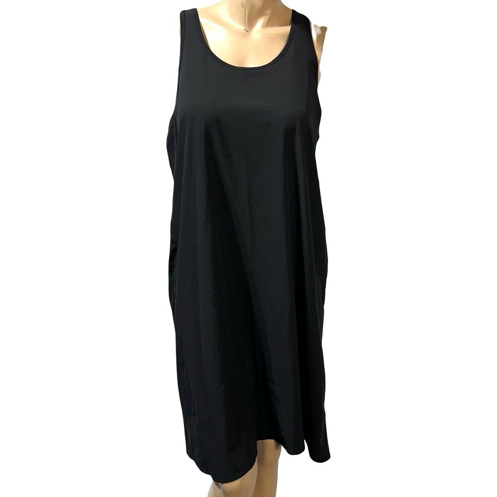 Athleta Presidio Traveler Dress Womens Size L Large Black Sleeveless Pockets NWT